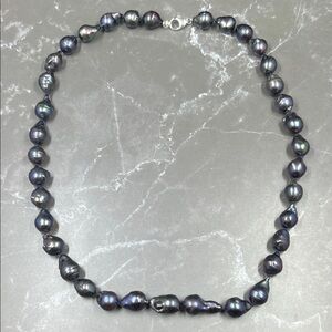 Vintage Baroque Tahitian Black Pearl 925 Necklace